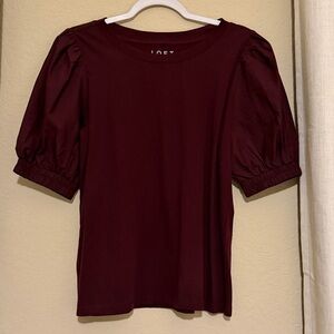 LOFT Women's Maroon Puff Sleeve Tee Sz S